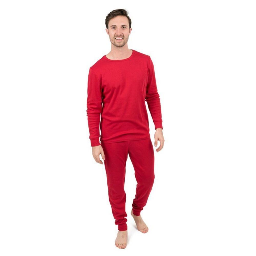 Leveret Mens Two Piece Cotton Pajamas Solid Red XL